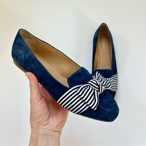TALBOTS Stella Knot Navy Blue Suede Loafers Size 9 Slip On Preppy Nautical